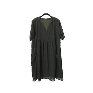 Miholl Dress Size XXL Army Green Swiss Dots Lined Short Sleeve Midi Babydoll